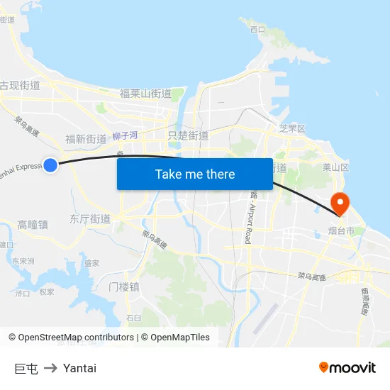 Jutun to Yantai map
