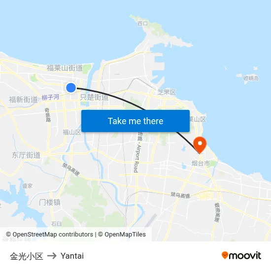 Jinguang Community to Yantai map