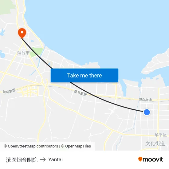 Binyi Yantai Hospital to Yantai map
