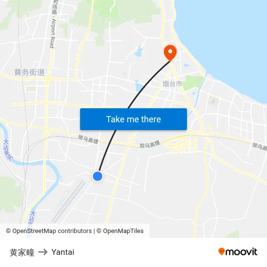 Huangjia Village to Yantai map