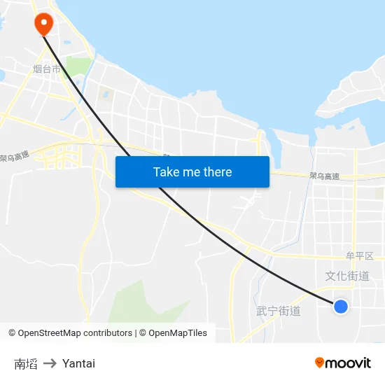 Nanmeng to Yantai map