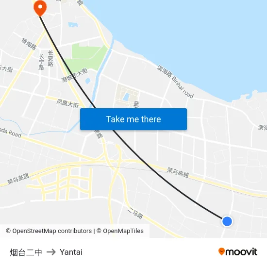 烟台二中 to Yantai map