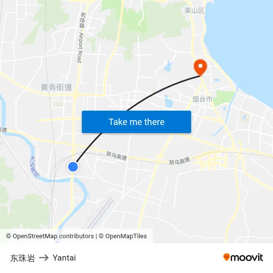 East Zhuyan to Yantai map