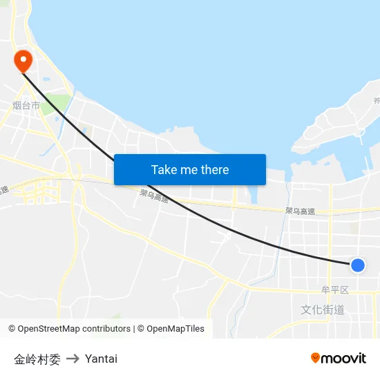 Jinling Village Committee to Yantai map