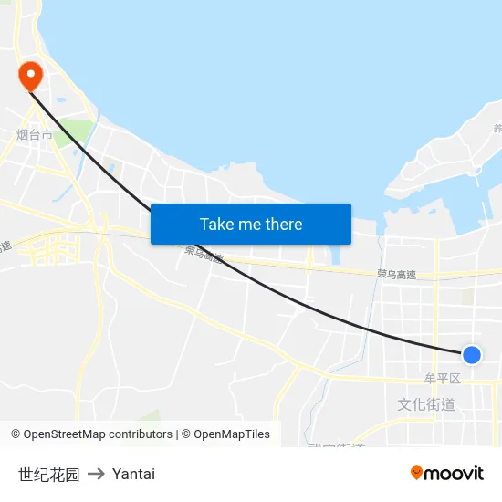 世纪花园 to Yantai map