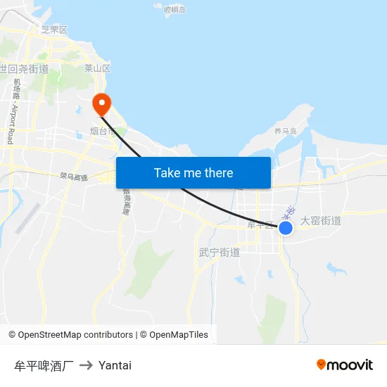 Muping Brewery to Yantai map