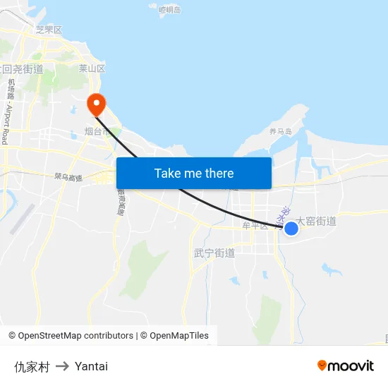 Qiu Family Village to Yantai map