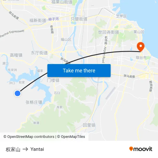 Quanjiashan to Yantai map