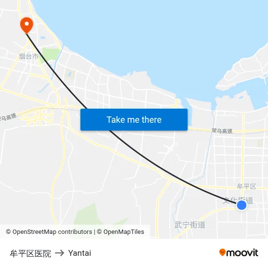 Muping District Hospital to Yantai map