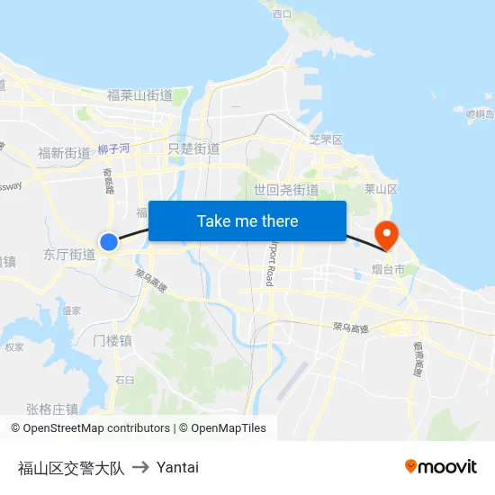 Fushan District Traffic Police Brigade to Yantai map