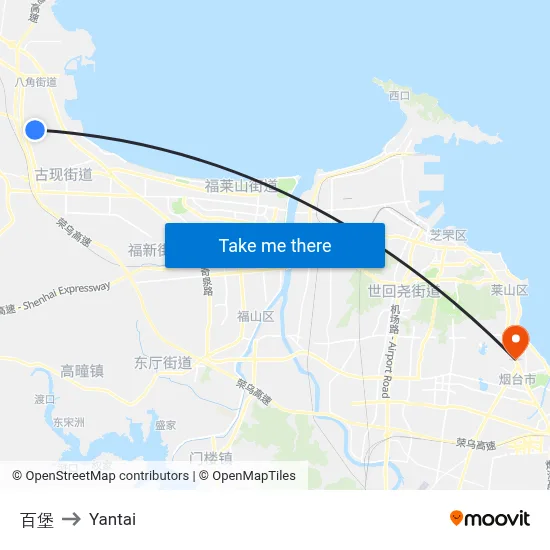 Baibao to Yantai map