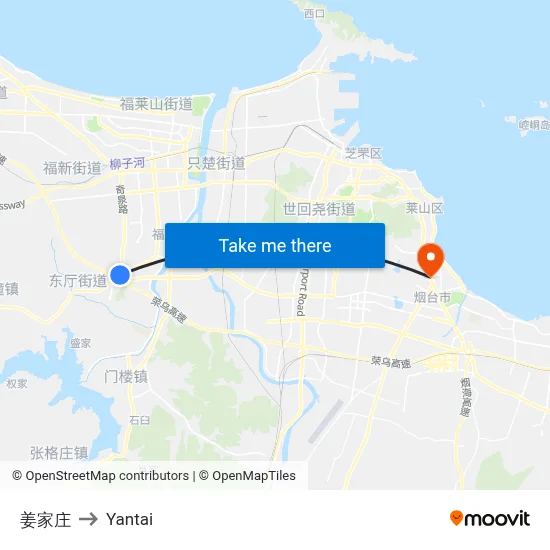 Jiangjiazhuang to Yantai map