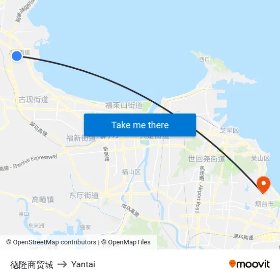 Delong Commercial City to Yantai map