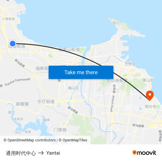 General Times Center to Yantai map