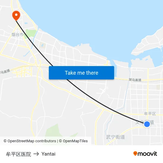 Muping District Hospital to Yantai map