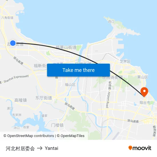 Hebei Village Committee to Yantai map