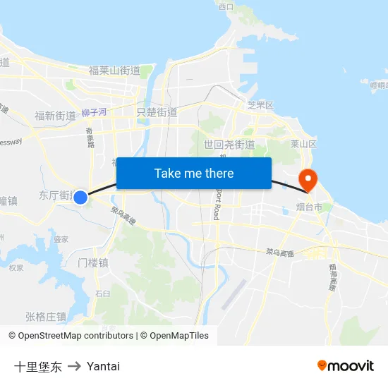 Shiliba East to Yantai map