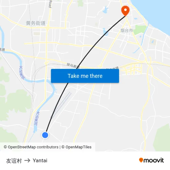 Friendship Village to Yantai map