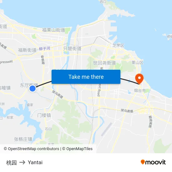 桃园 to Yantai map