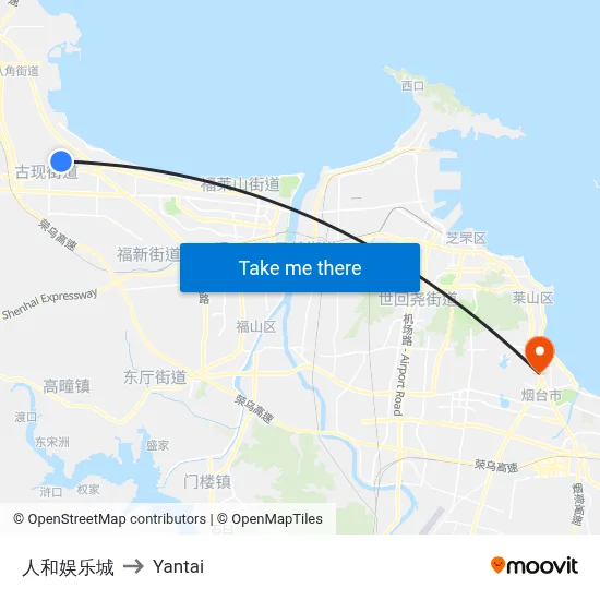Renhe Entertainment City to Yantai map