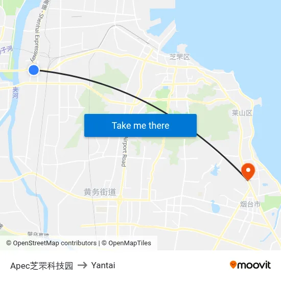 Apec Zhifu Science Park to Yantai map