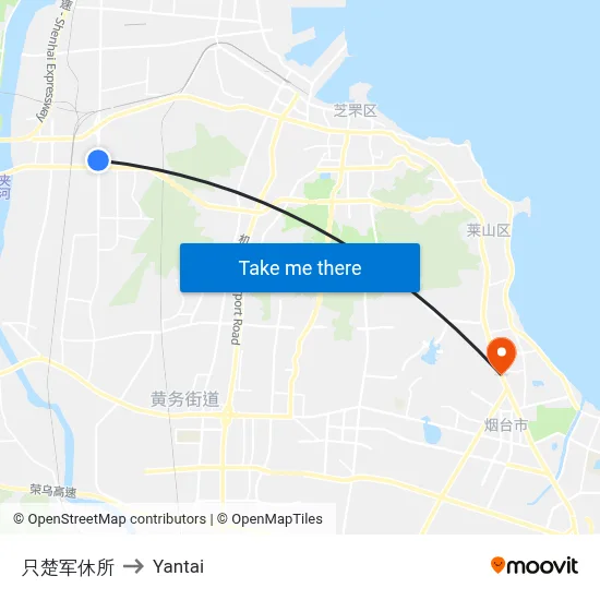 Zhichu Military Rest Center to Yantai map