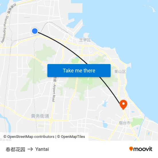 Spring City Garden to Yantai map