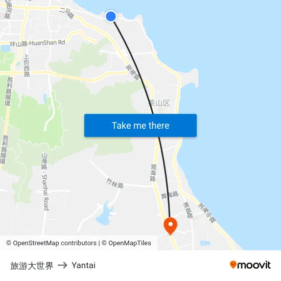 旅游大世界 to Yantai map