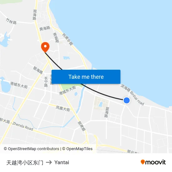 Tianyue Bay East Gate to Yantai map