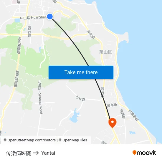 Infectious Disease Hospital to Yantai map