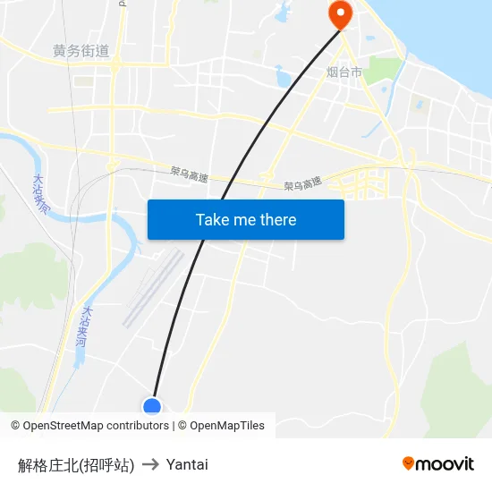 Jiege Village North (Request Stop) to Yantai map