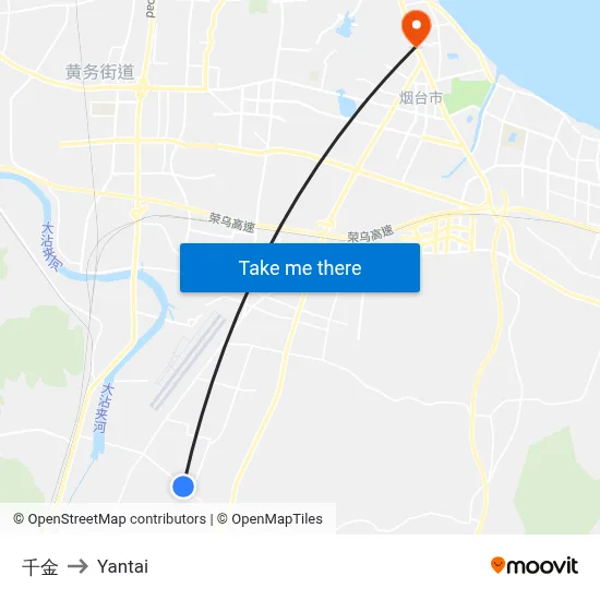 Thousand Gold to Yantai map