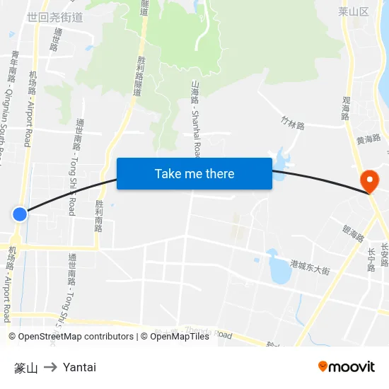 Zhuanshan to Yantai map