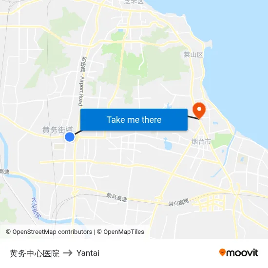 Huangwu Central Hospital to Yantai map