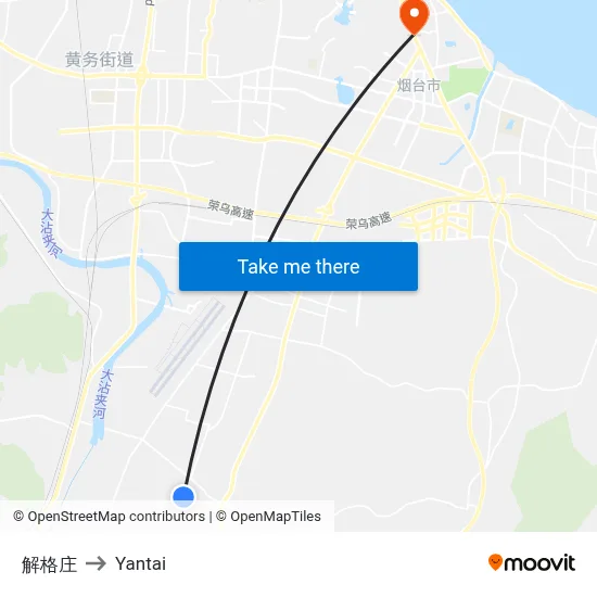 Jie Ge Village to Yantai map