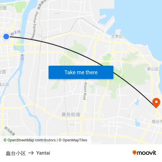 Xintai Residential Area to Yantai map