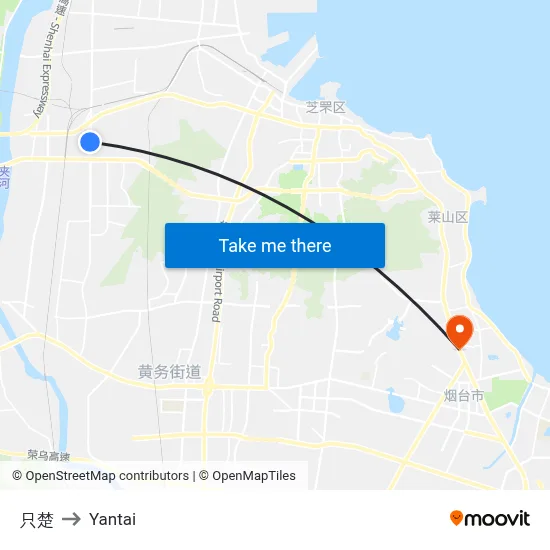 Zhi Chu to Yantai map