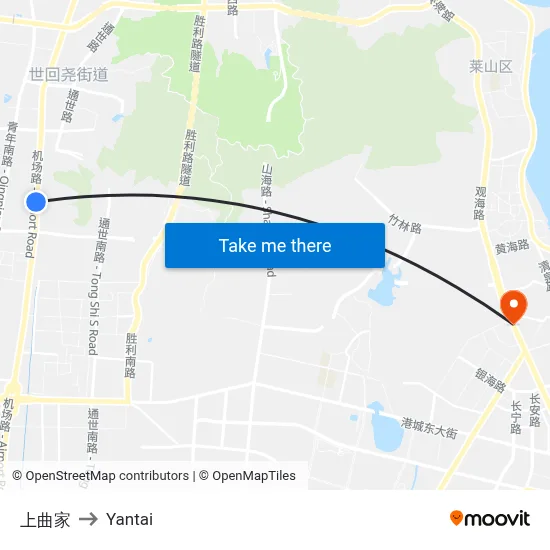 Shangqujia to Yantai map
