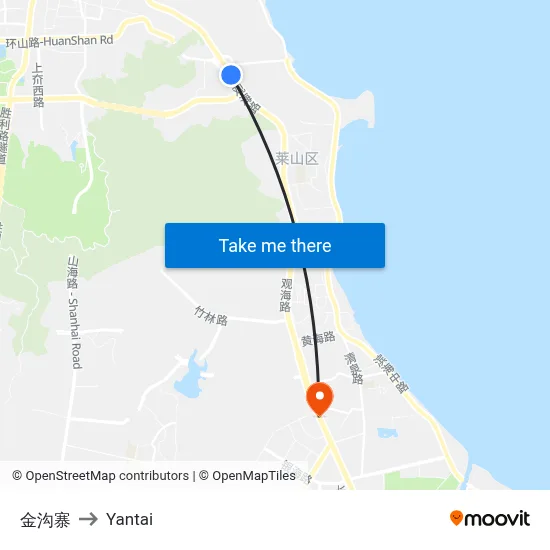 Jingouzhai to Yantai map