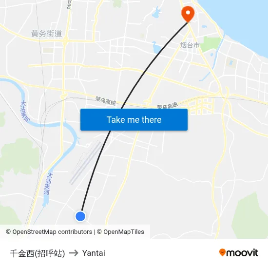 Qianjin West (Request Stop) to Yantai map