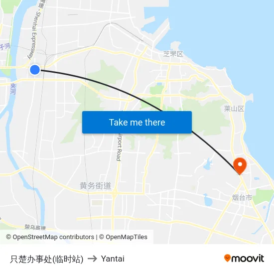 只楚办事处(临时站) to Yantai map