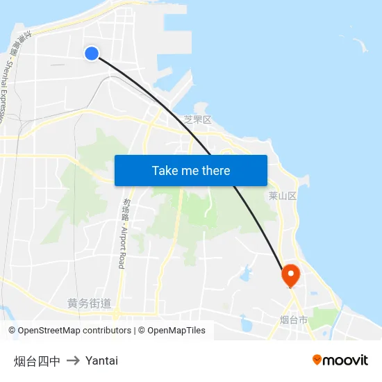 Yantai No. 4 Middle School to Yantai map