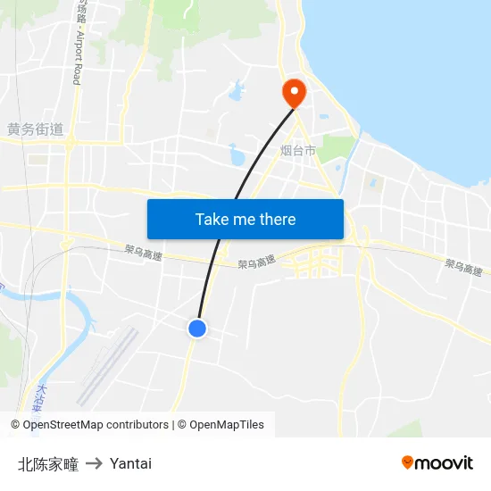 North Chenjiatu to Yantai map