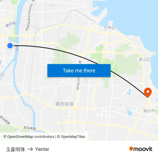 Yusen Pearl to Yantai map