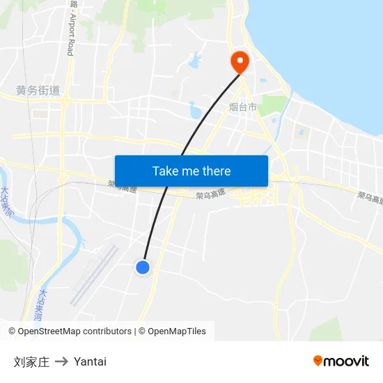 刘家庄 to Yantai map