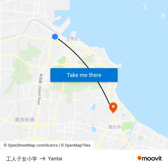 Workers' Children Primary School to Yantai map