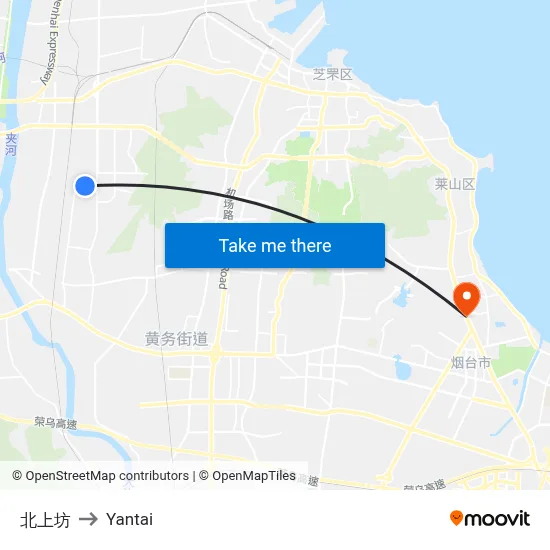 Bei Shangfang to Yantai map