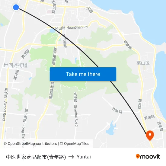 中医世家药品超市(青年路) to Yantai map