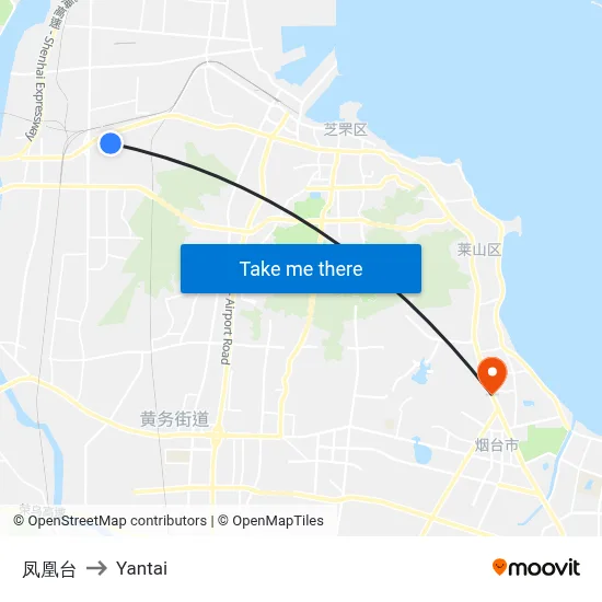 Phoenix Tower to Yantai map