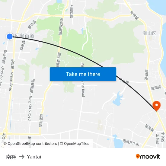 Nanyao to Yantai map